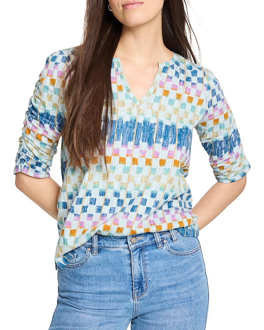 Nic+Zoe Painted Blocks Ruched Sleeve T-Shirt