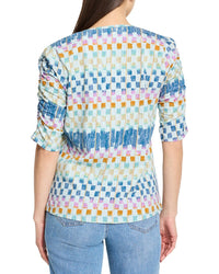 Nic+Zoe Painted Blocks Ruched Sleeve T-Shirt