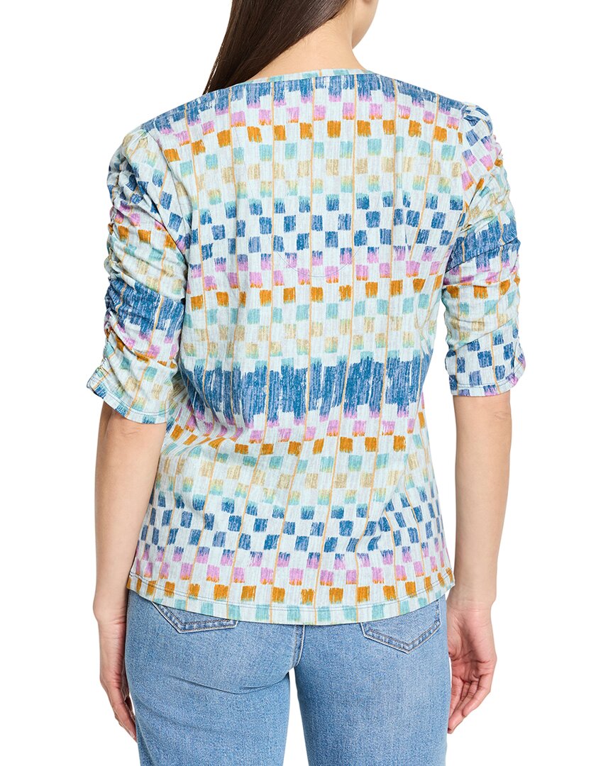Nic+Zoe Painted Blocks Ruched Sleeve T-Shirt