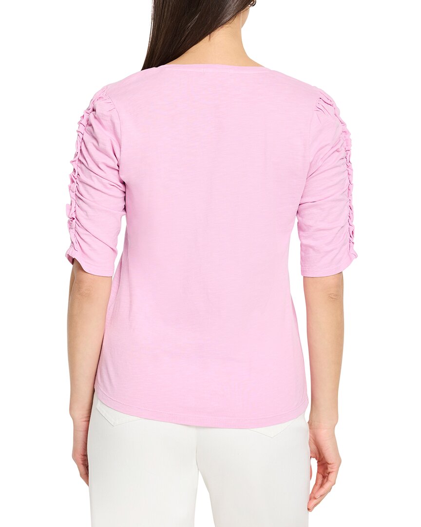 NIC+ZOE Nic+Zoe Ruched Elbow Sleeve Split Neck T-Shirt