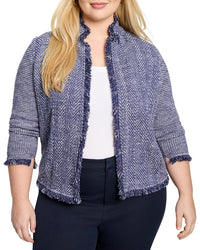 Nic+Zoe Plus Notch Collar Fringe Mix Knit Jacket