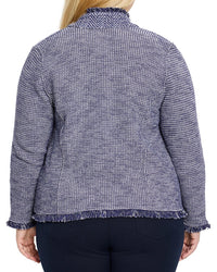 Nic+Zoe Plus Notch Collar Fringe Mix Knit Jacket