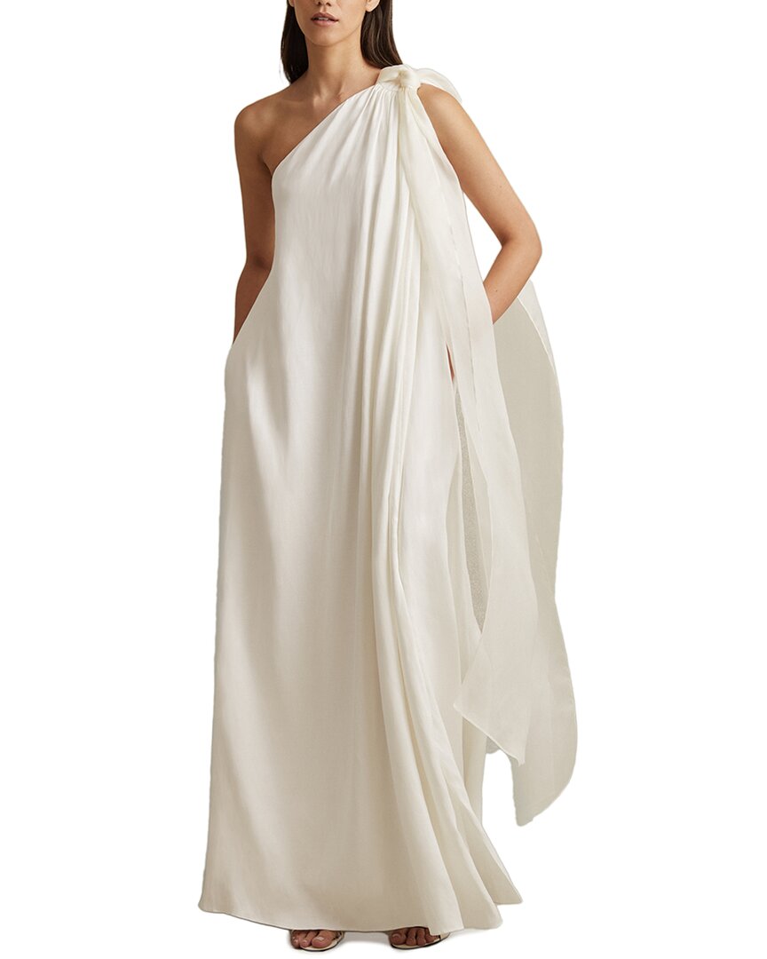 Reiss Athena Linen-Blend Bow One Shoulder Maxi Dress