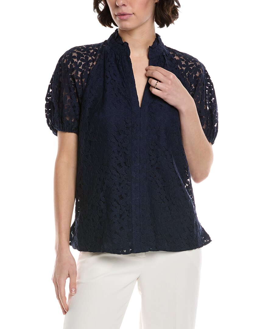 Cece Ruffle Neck Raglan Seam Split Neck Blouse
