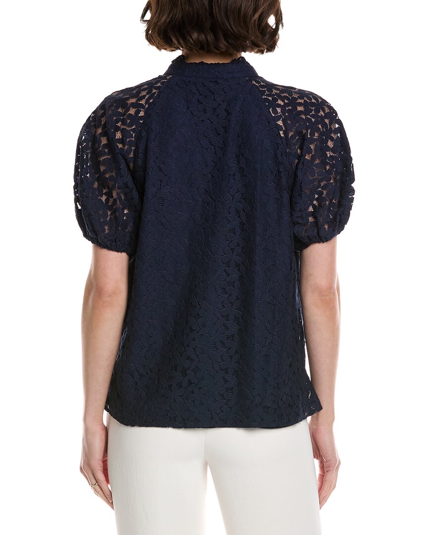 Cece Ruffle Neck Raglan Seam Split Neck Blouse