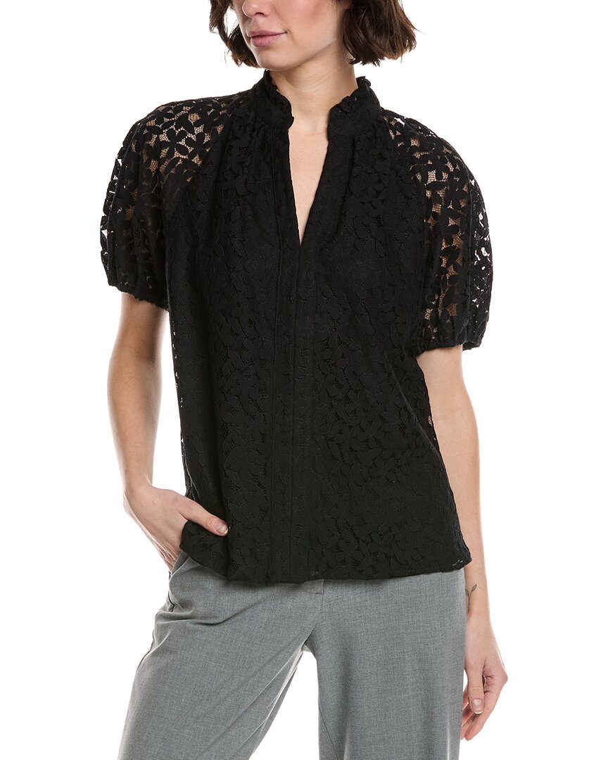 Cece Ruffle Neck Raglan Seam Split Neck Blouse