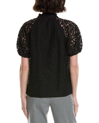 Cece Ruffle Neck Raglan Seam Split Neck Blouse