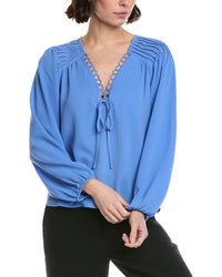 Cece V-Neck Pintuck Blouse