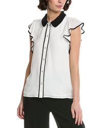 Cece Flutter Sleeve Collared Blouse