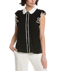 Cece Flutter Sleeve Collared Blouse