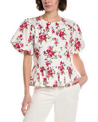 Cece Bubble Shirred Neck Peplum Top