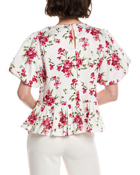 Cece Bubble Shirred Neck Peplum Top