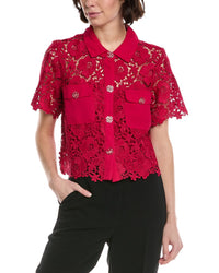 Cece Patch Pocket Button-Down Lace Top