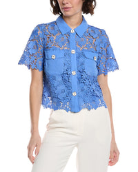 Cece Patch Pocket Button-Down Lace Top