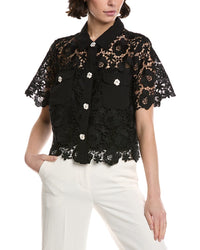 Cece Patch Pocket Button-Down Lace Top