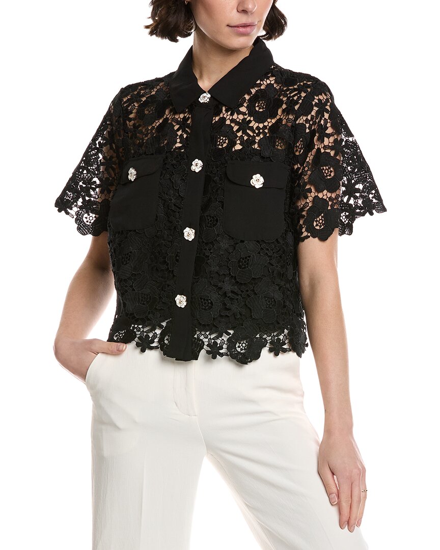 Cece Patch Pocket Button-Down Lace Top
