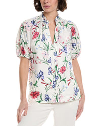Cece Ruffle Neck Raglan Seam Split Neck Blouse