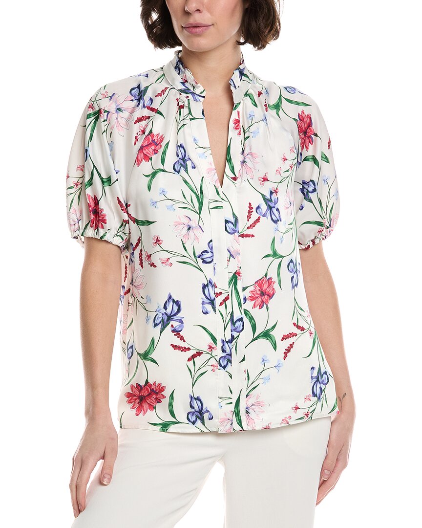 Cece Ruffle Neck Raglan Seam Split Neck Blouse