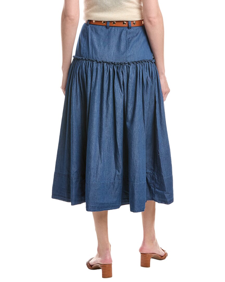 CeCe Cece Belted Denim Midi Circle Skirt