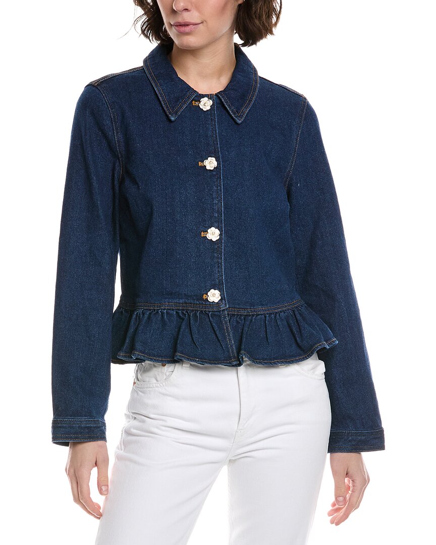 Cece Collared Peplum Denim Jacket