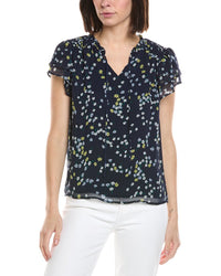 Cece Ruffle Neck Tie Front Blouse