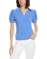 Cece Split Neck Collared Top