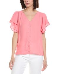 Cece Double Flutter Shirred Shoulder Blouse