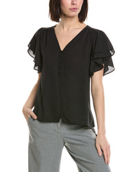Cece Double Flutter Shirred Shoulder Blouse