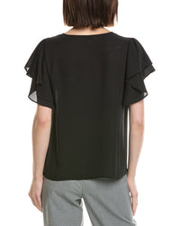 Cece Double Flutter Shirred Shoulder Blouse