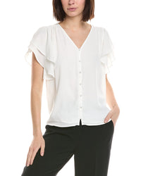 Cece Double Flutter Shirred Shoulder Blouse