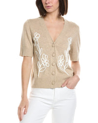 Cece Flower Embroidery V-Neck Wool-Blend Cardigan