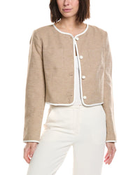 Cece Contrast Patch Pocket Linen-Blend Jacket