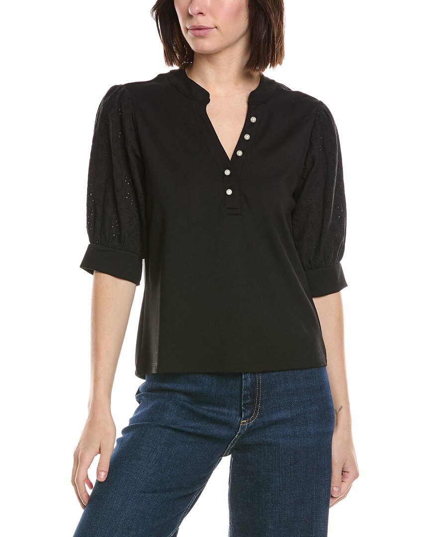 Cece Elbow Puff Sleeve Mixed Media Top