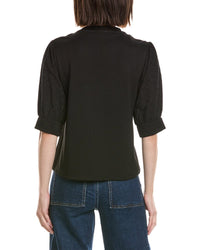 Cece Elbow Puff Sleeve Mixed Media Top