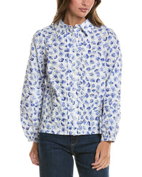 CeCe Cece Collared Pintuck Ruffle Button Down Top