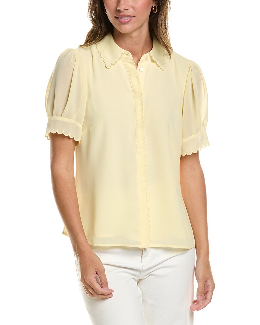 CeCe Cece Scallop Contrast Trim Button Down