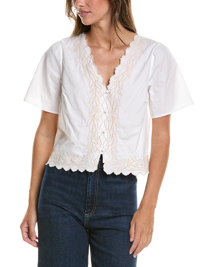 CeCe Cece V Neck Embroidered Buttoned Top