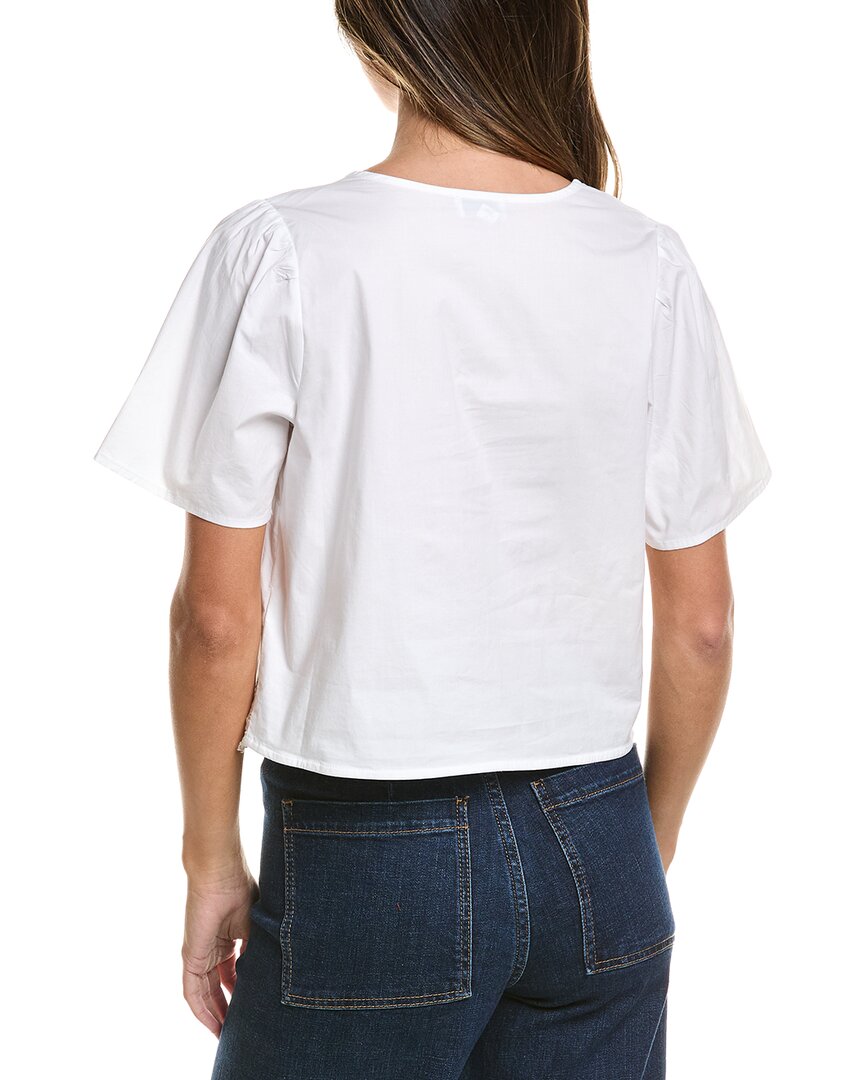 CeCe Cece V Neck Embroidered Buttoned Top