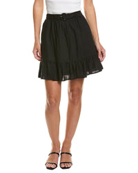 CeCe Cece Belted Tiered Ruffle Linen-Blend Mini Skirt