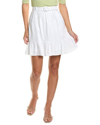 CeCe Cece Belted Tiered Ruffle Linen-Blend Mini Skirt