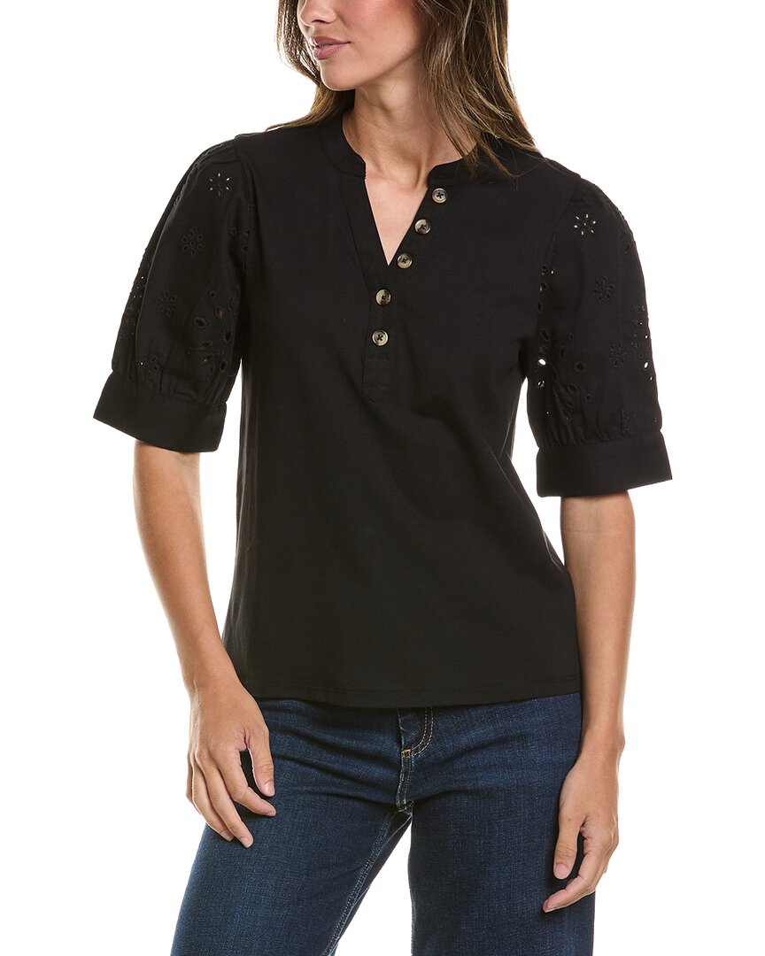 CeCe Cece Elbow Puff Sleeve Mixed Media Top