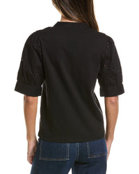 CeCe Cece Elbow Puff Sleeve Mixed Media Top