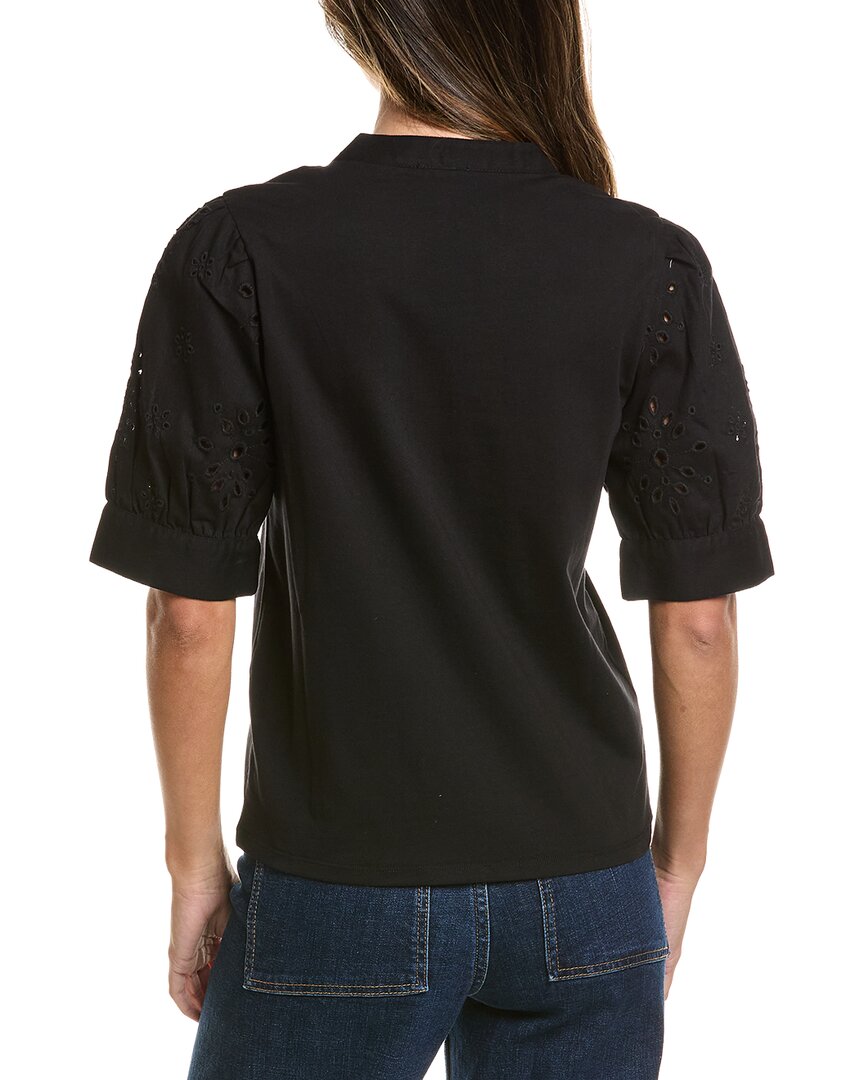 CeCe Cece Elbow Puff Sleeve Mixed Media Top
