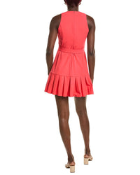 CeCe Cece V-Neck Button Down Pleated Hem Dress