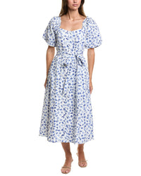 CeCe Cece Puff Sleeve Sweetheart Neck Midi Dress