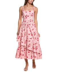 CeCe Cece Corset Asymmetrical Hem Ruffle Midi Dress