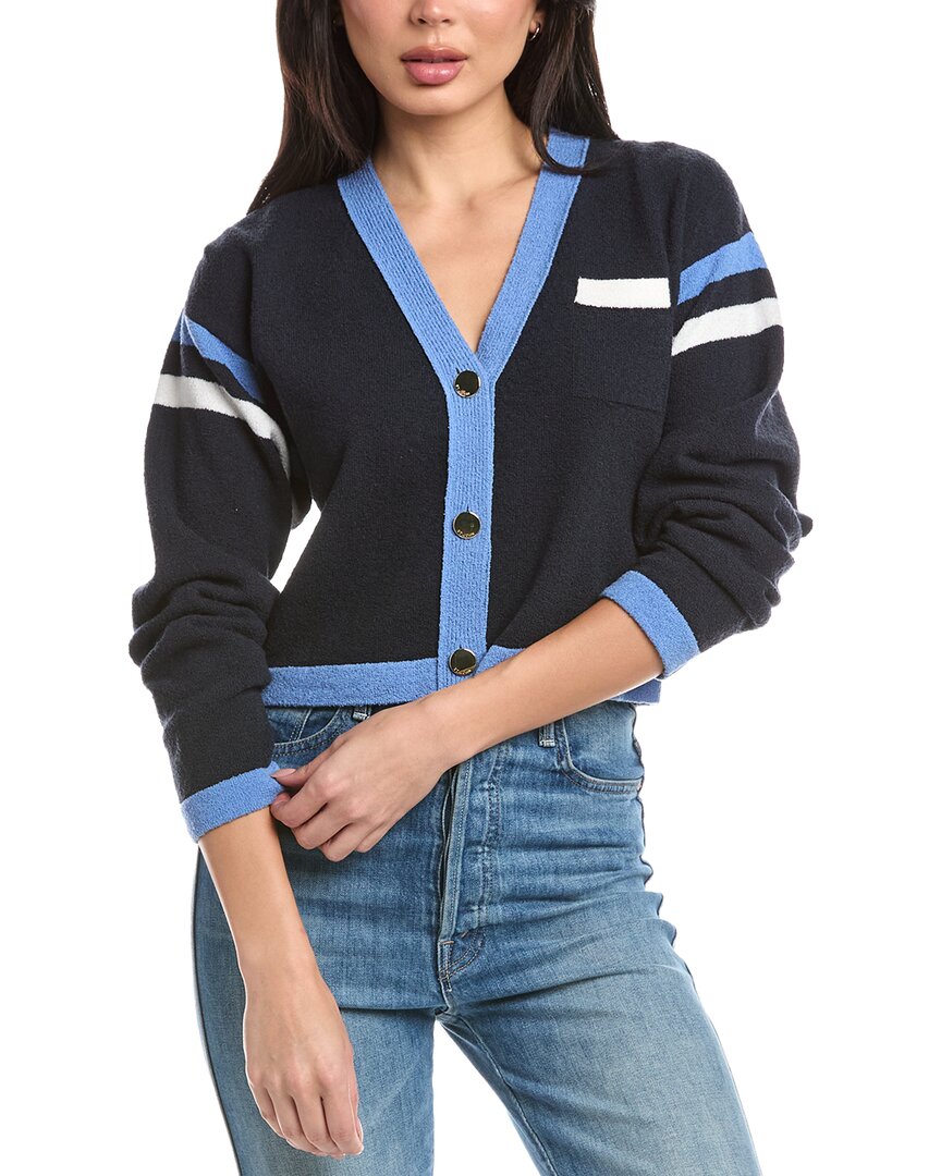 St. John Two Stripe Wool-Blend Cardigan Top