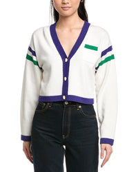 St. John Two Stripe Cropped V-Neck Wool-Blend Cardigan