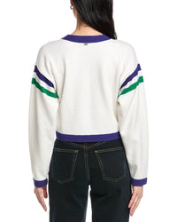 St. John Two Stripe Cropped V-Neck Wool-Blend Cardigan