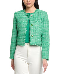 St. John Tweed Boxy Jacket W/Fringe